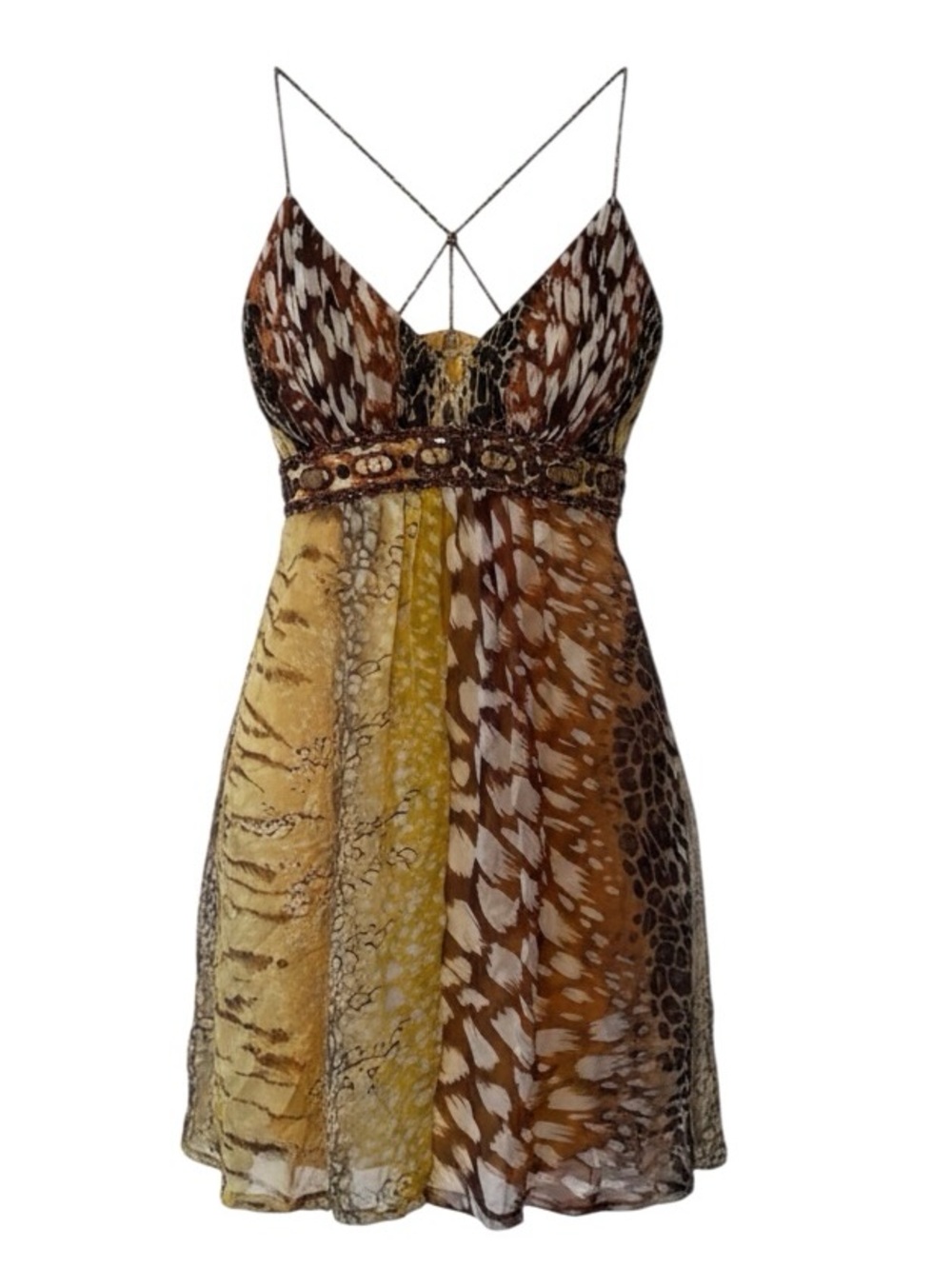 Sue Wong 100% Silk Beaded Animal Print Mini Dress